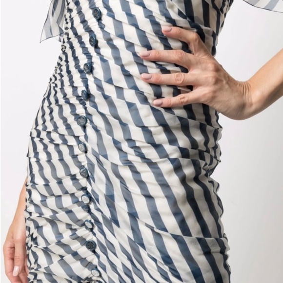Chanel 2008 ruched striped dress size 38 in navy blue and white - Picture 4 of 6